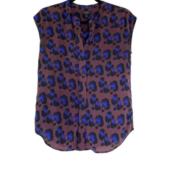 J Crew Brown 100% Silk Cheetah Print Hidden Buttons Blouse 0 - Picture 1 of 9